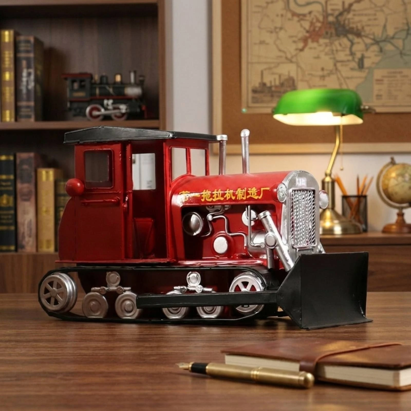 Tractor Model with Tracks Industrial-Style Crawler Tractor Model Metal Ornament Detailed Sturdy for Collectors, Bookshelf, Study