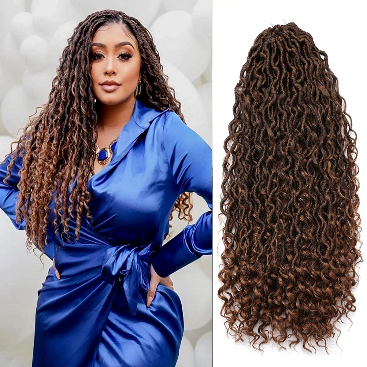 

16/18/24/26 Inch Synthetic Braiding Hair Goddess Faux Locs Crochet Hair Faux Locs River Braid Curly Hair Extension For Womenn