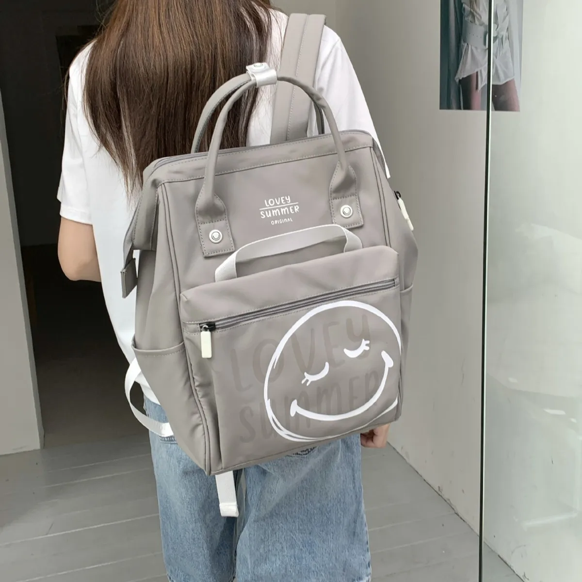 New Smiley Face Backpack Girls Couple Travel Bag Casual Lightweight Large Capacity Student Schoolbag Waterproof