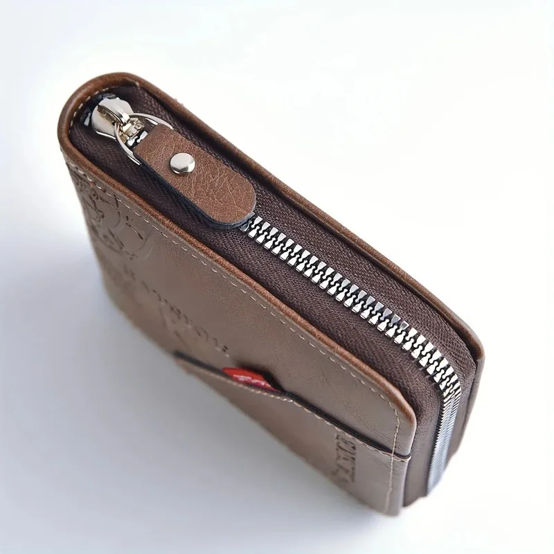 Men's Wallet Made of PU Wax Oil Skin Purse for Men Coin Purse Short Male Card Holder Wallets Zipper Around Money Coin Purse image 2