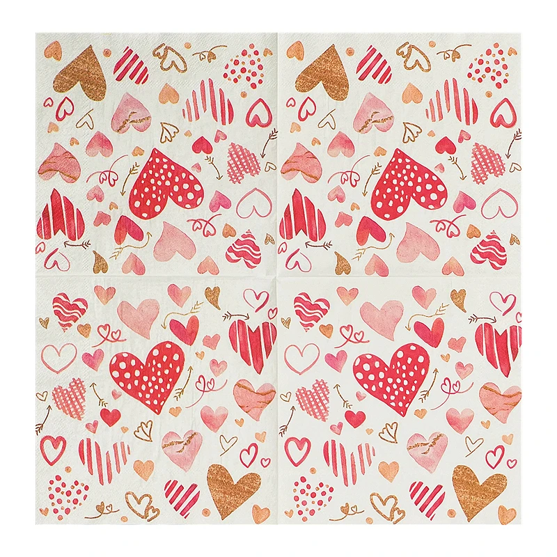 20pcs/Pack of 2 Layers Valentine\'s Day wedding Decorations table tissue love heart print Disposable Party Colorful paper Napkins