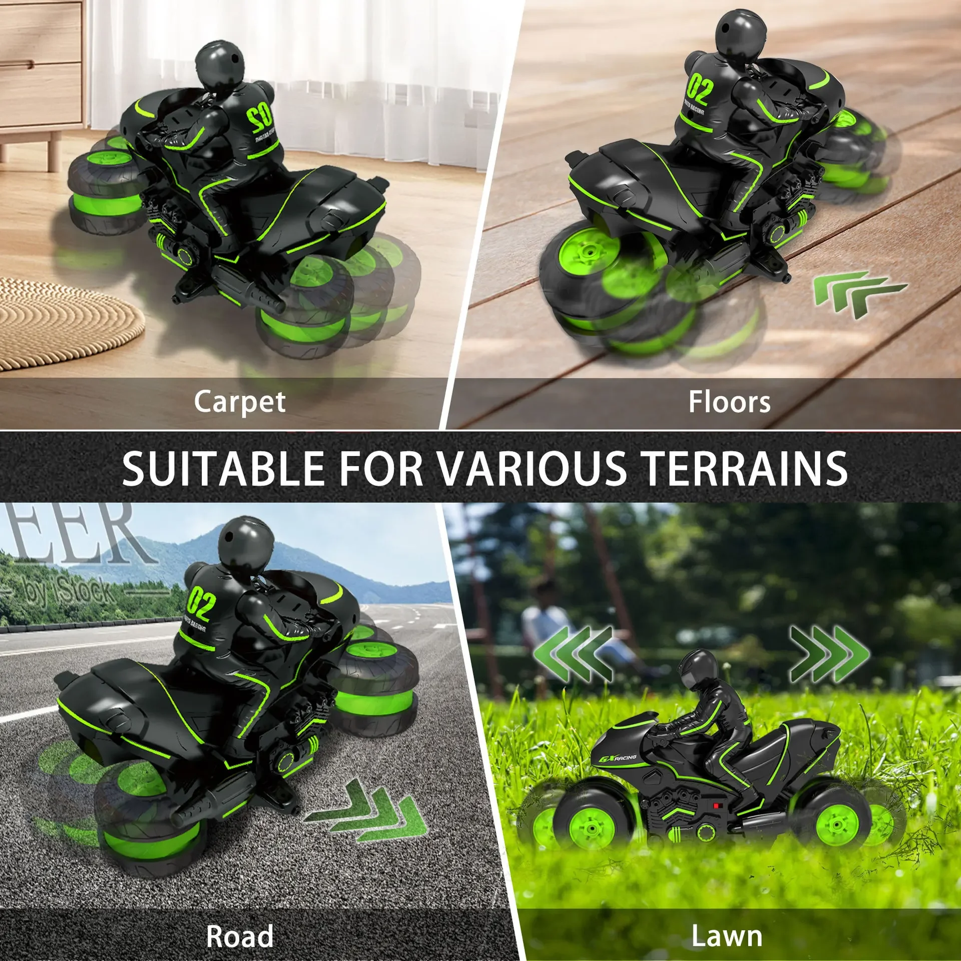 Electric Remote Control Stunt Motorcycle Side Driving 360° Rotation High Power RC Toy with Flashing Lights Kids Play Gift