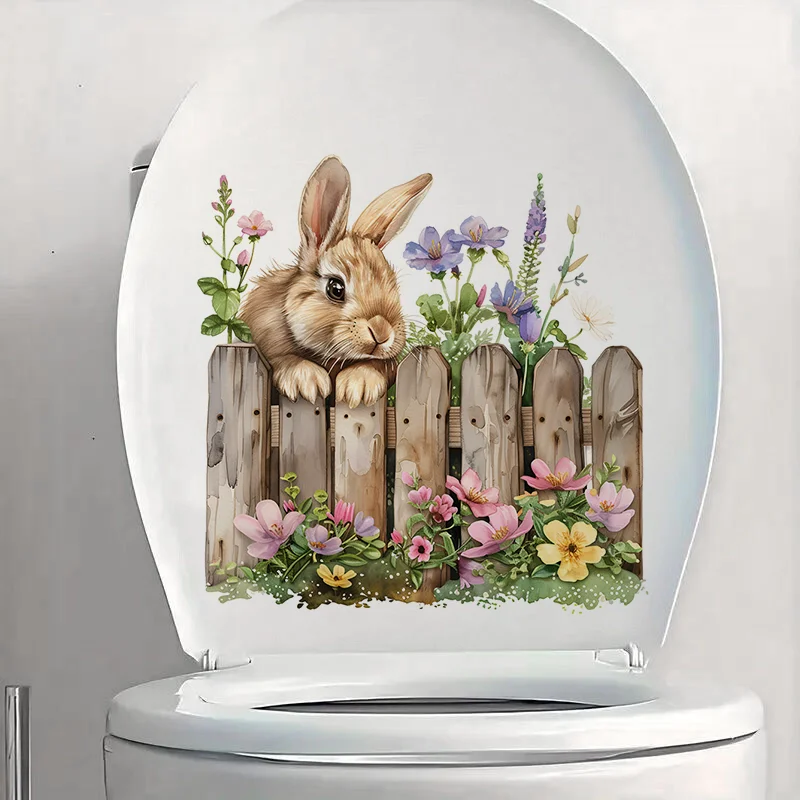 

C1266# Gray Rabbit with Soodne Fence Toilet Stickers, Bright Wall for Home, Cabinet, Door,Decoration, Vinyl Car Decals, Art Wall