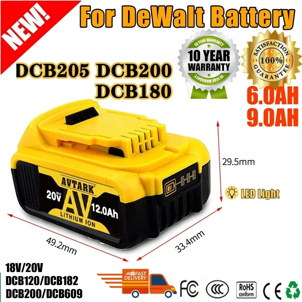 

20V 8000mAh DCB203 Lithium Battery Replacement for DeWalt 18v 20Volt Max Lithium Ion Battery DCB206 DCB205 DCB204 Power Tools