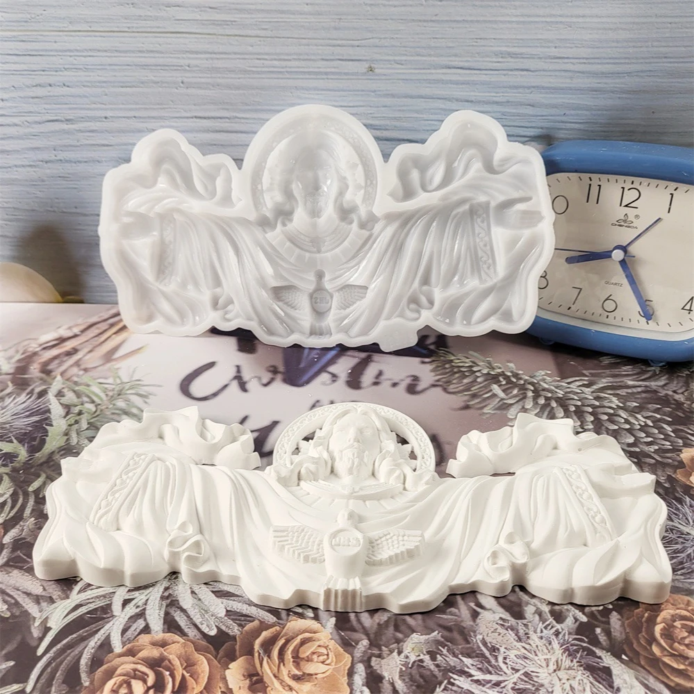 Wall Hanging Jesus Statue Cement Concrete Mold Peace Dove Open Shoulders Jesus Gypsum Plaster Mould Craft Ornament Resin Mold