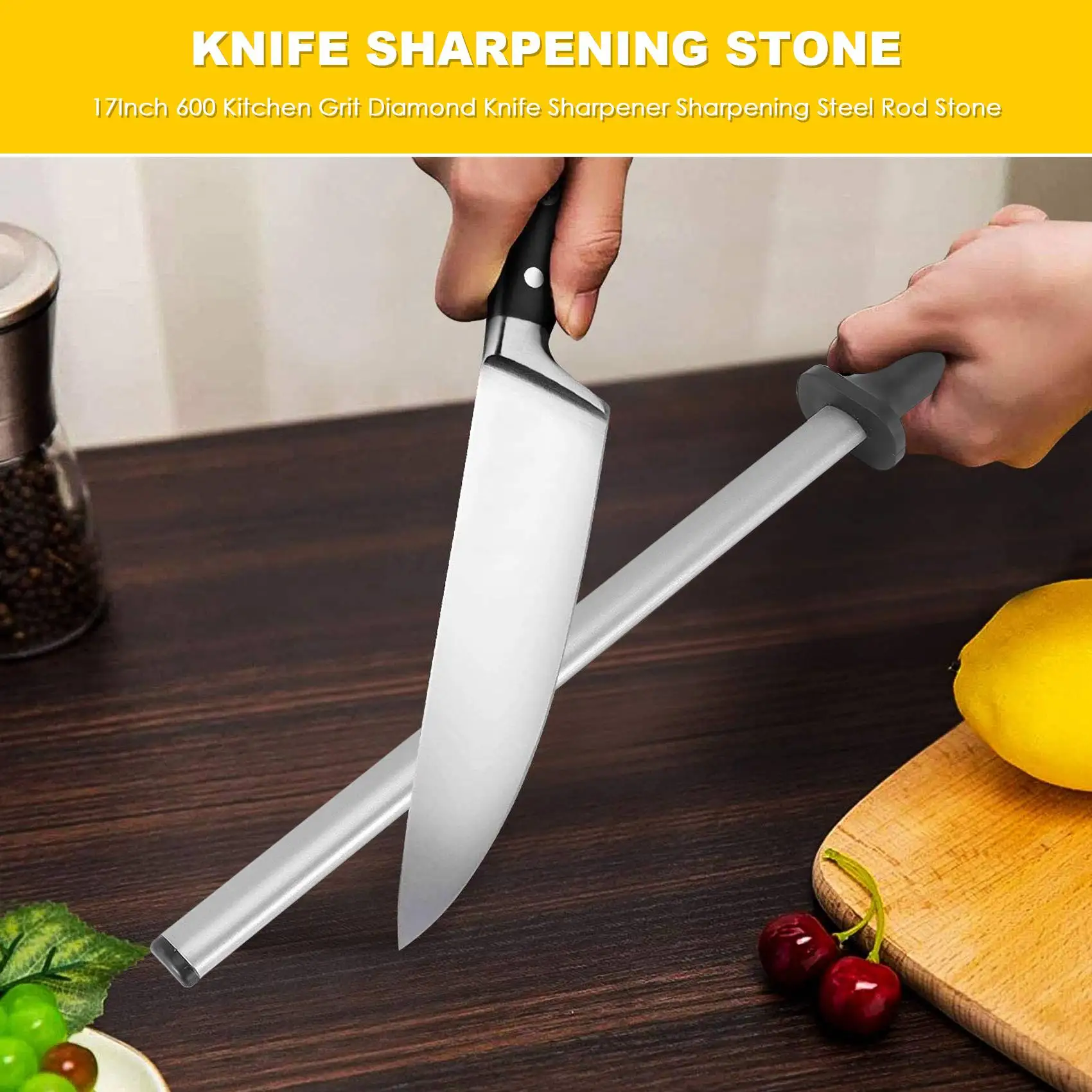 ABZL 17Inch 600 Kitchen Grit Diamond Knife Sharpener Sharpening Steel Rod Stone