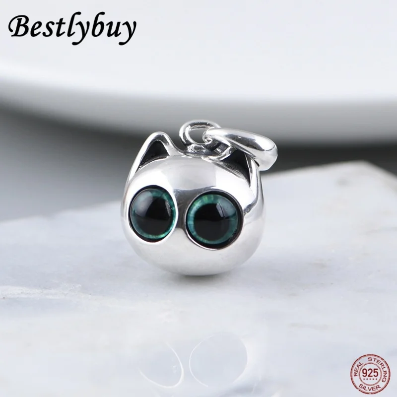 Solid Silver Cat Head Pendant S925 Solid Silver Polishing Small Luxury Design Three Dimensional Cat Necklace Pendant