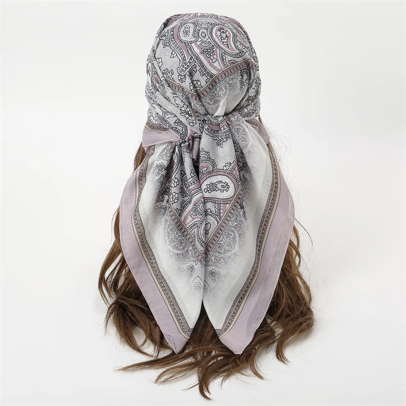 Silk Scarf Women 90*90cm Square Fashion Scarves Print Design Hair Muffler Headband Neck Lady Hijab Wrap Bandanna