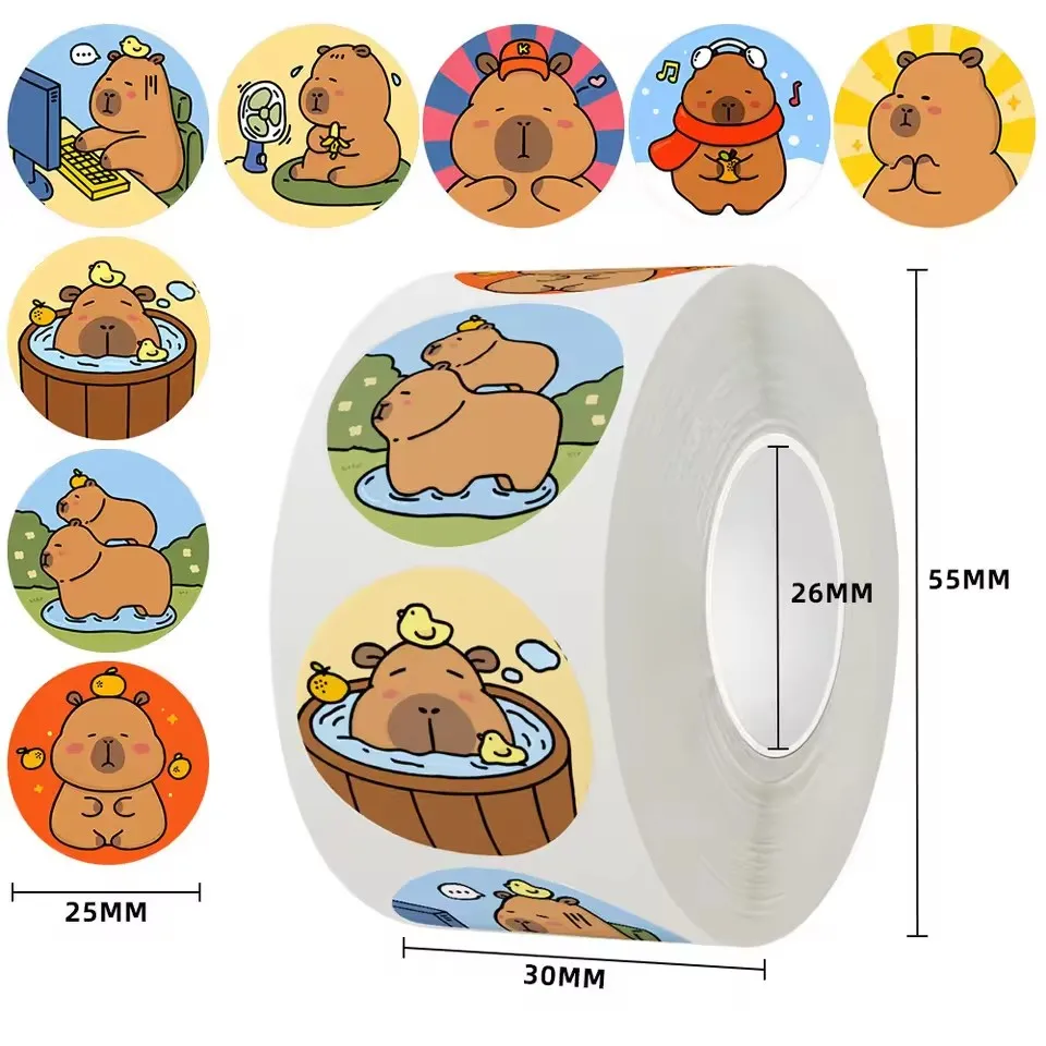 500Pcs Capybara Stickers Roll 1'' Cute Animal Stickers for Kids Stickers,Teacher Reward Supplies Colorful Stickers for Classroom