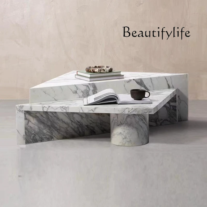 

Modern natural marble coffee table combination light luxury home living room triangle fashion coffee table