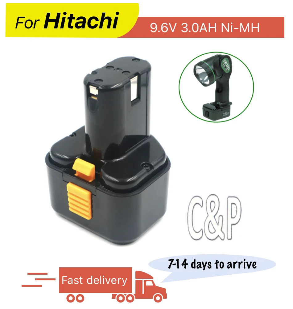 C&P per batteria Hitachi 9.6V, pin 3.0AH Ni-MH, ricambio per batteria Hitachi FEB9S B3 EB9 EB912S EB914 EB914S EB924 EB9B