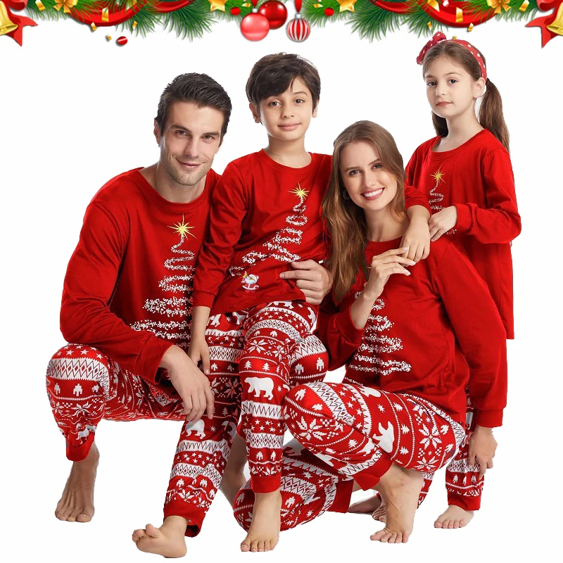 2024 Christmas Pajamas Family Matching Outfits New Year Elk Plaid Printed 2PCS Pyjamas Pants Print Adult Kids Xmas Baby Clothing