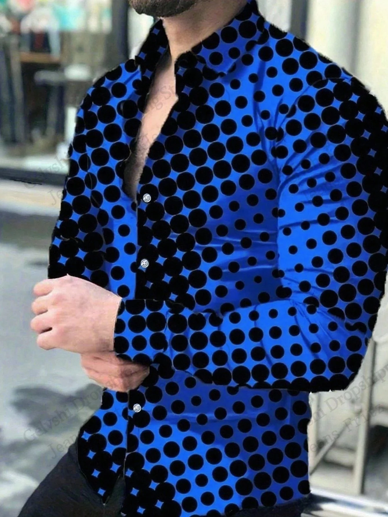 

Men Long Sleeve Hawaiian Shirt polka Dot 3d Print Shirt Men Fashion Casual Single-Breasted Lapel Shirts Beach Blouse Business