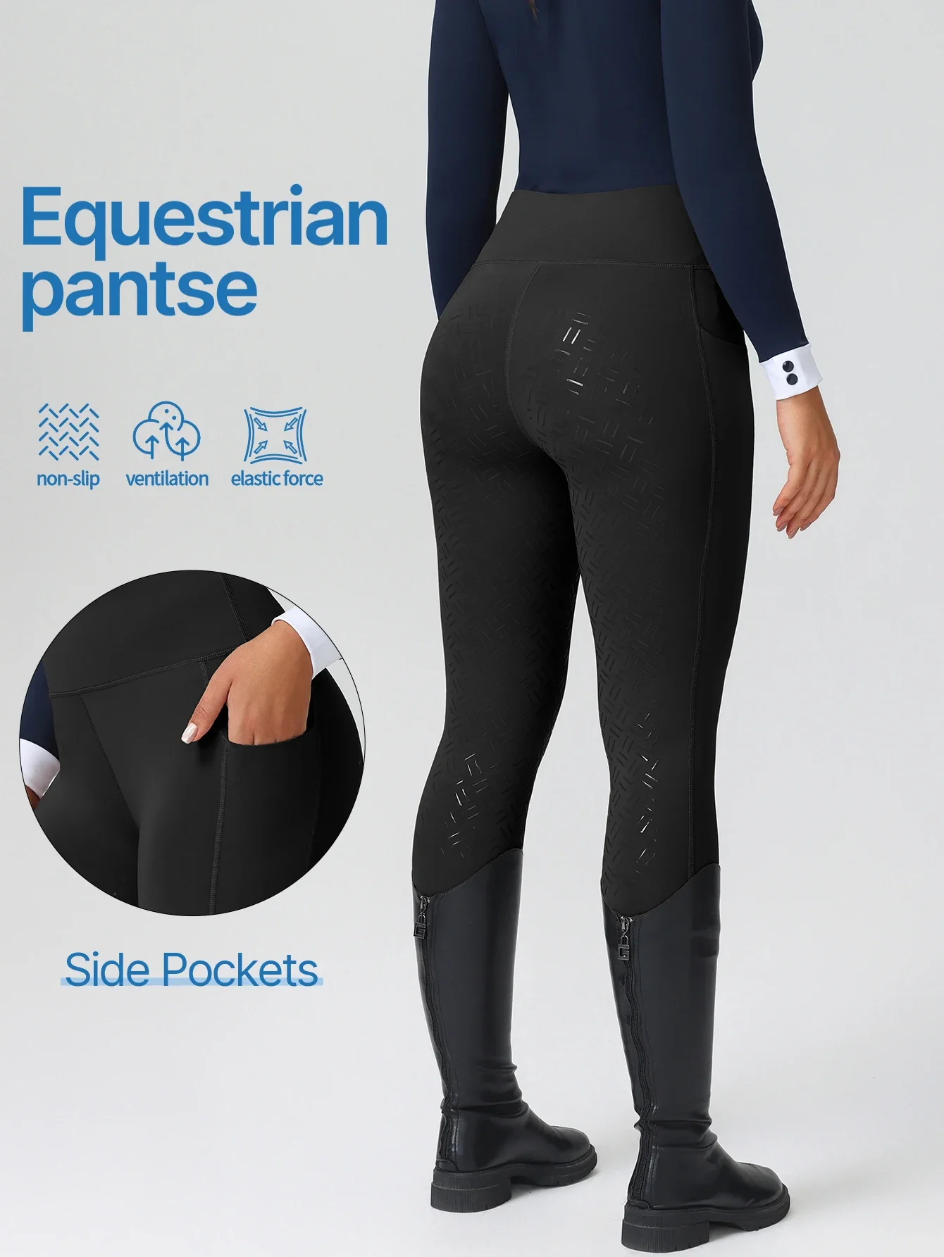 Women High Waist Riding Breeches Full Seat Silicone Anti Slip Wear-resistant Equestrian Horse Riding Tights With Pockets