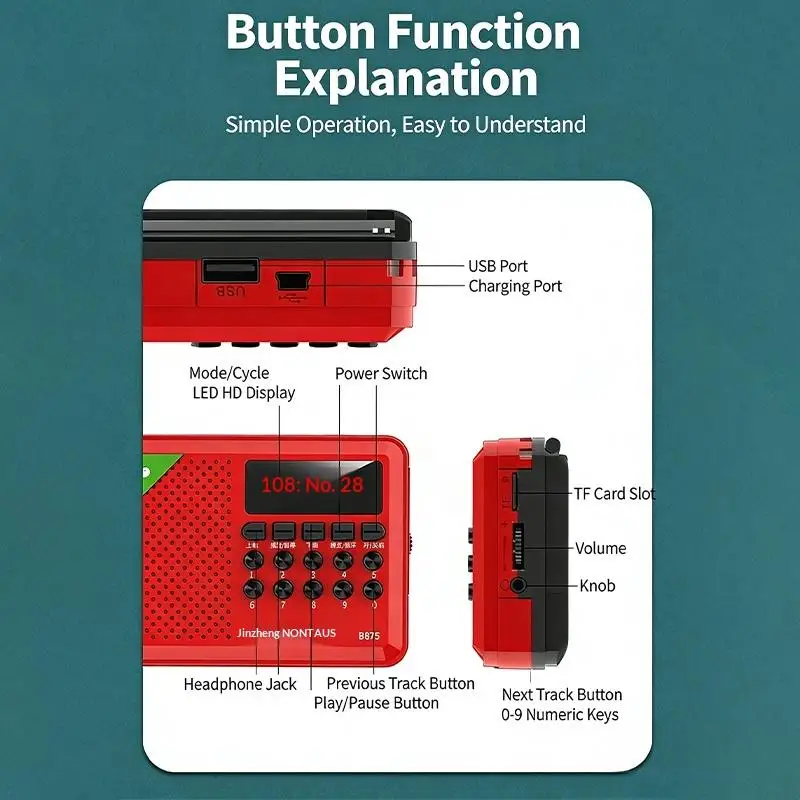 Handheld Rechargeable Digital USB MP3 Player Portable Radio Music Player Speaker Devices Supplies With LED Display Radio