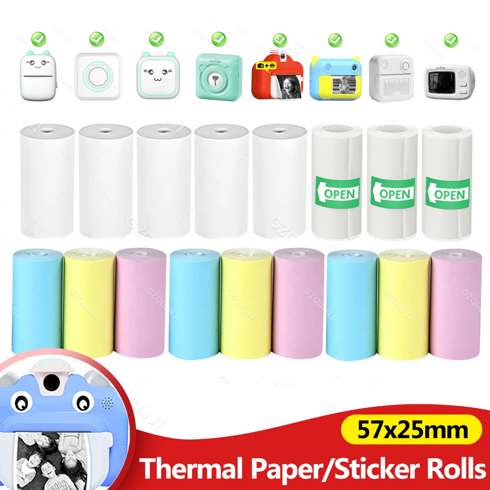 

6/10 Rolls Pocket Mini White Printer Thermal Paper Sticker Children Camera Instant Print Kids Camera Printing Paper Replacement