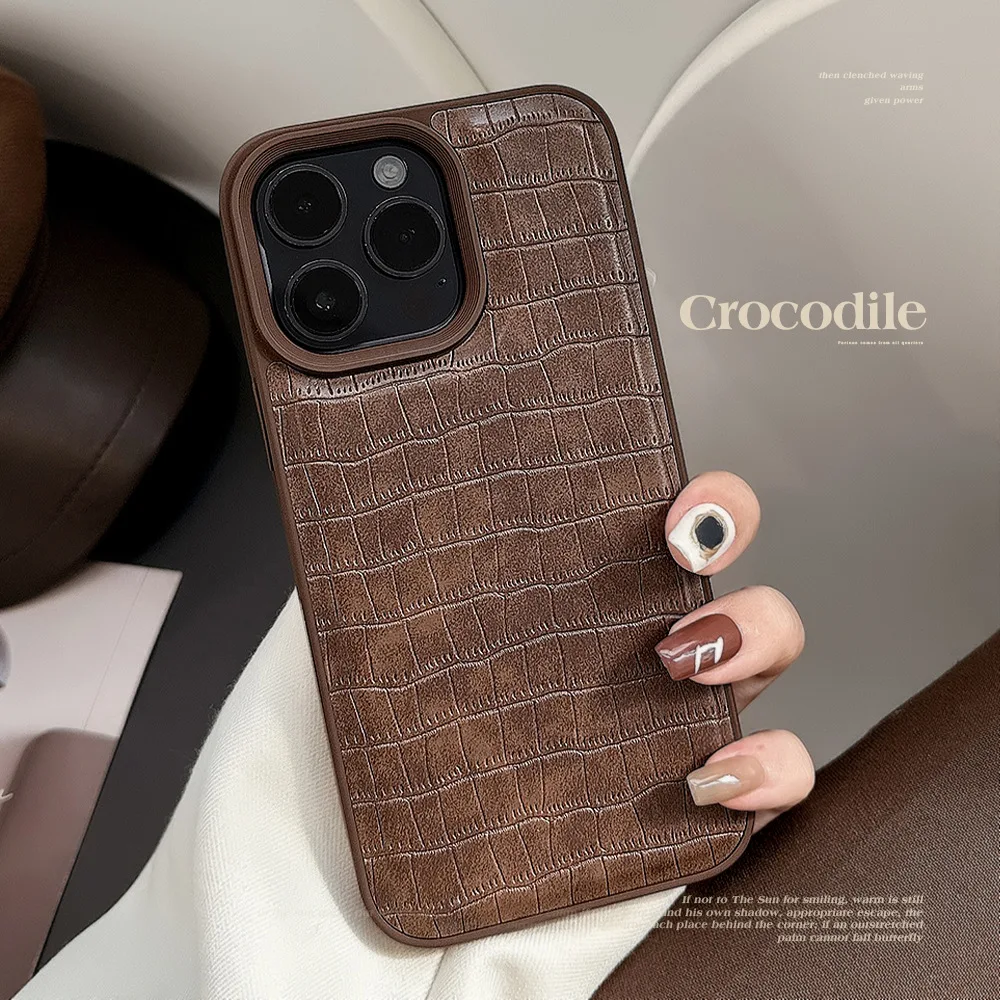 Luxuriöse Krokodilmuster-Textur-Leder-Handyhülle für iPhone 16 15 14 13 12 11 Pro Max 16 Plus, stoßfeste Stoßstangen-Rückseite
