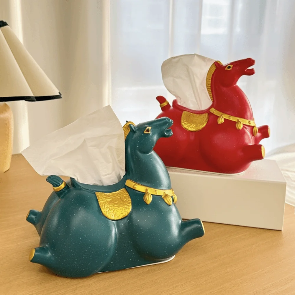 Chinese Stijl Paard Jaar Tissue Box Figuur Model Paard Tissue Opbergdoos Anime Decoratieve Zodiac Paard Model Verjaardagscadeau