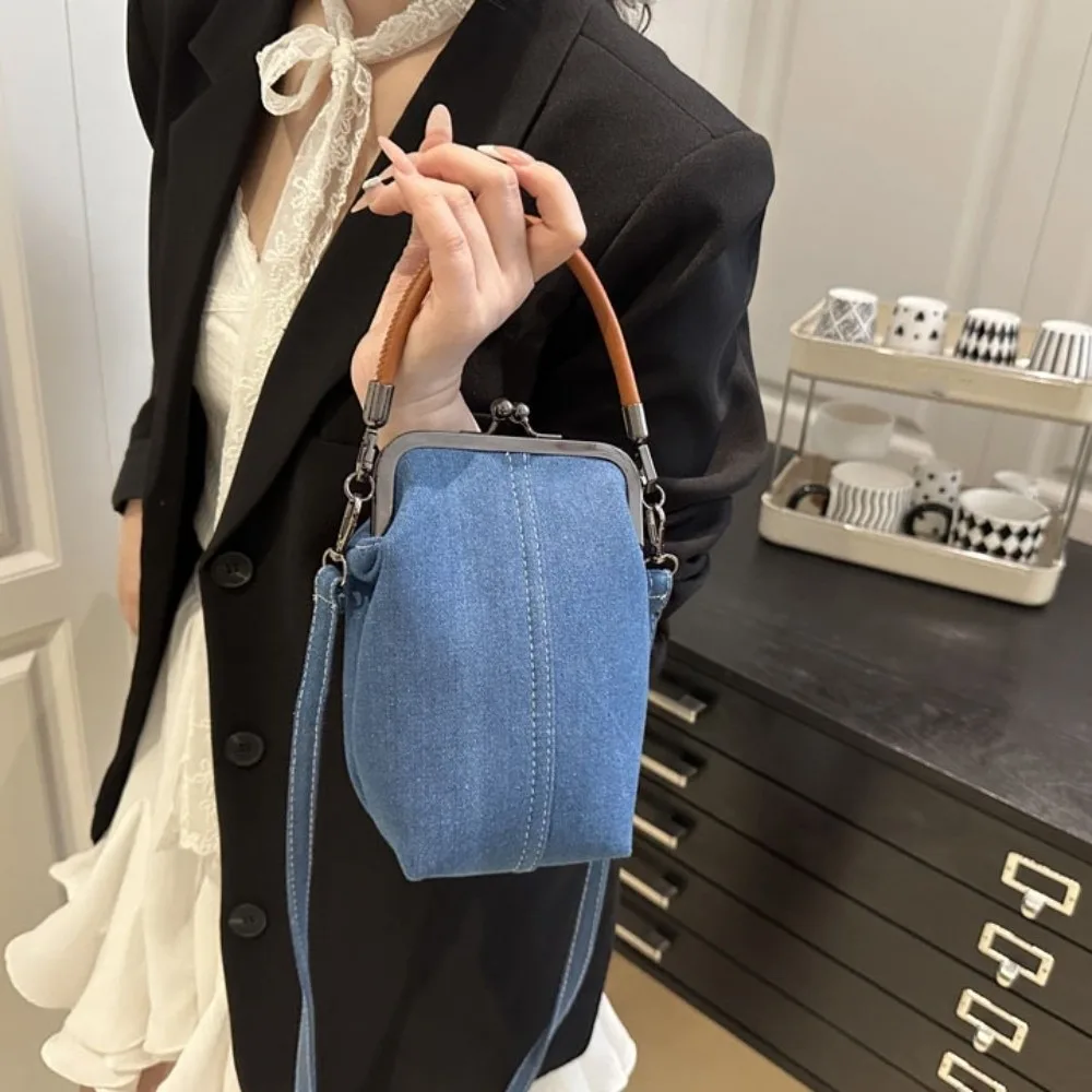 

Ретро-сумка через плечо с застежкой Kiss Lock в корейском стиле, сумка-ведро, однотонная, художественная женская сумка для улицы