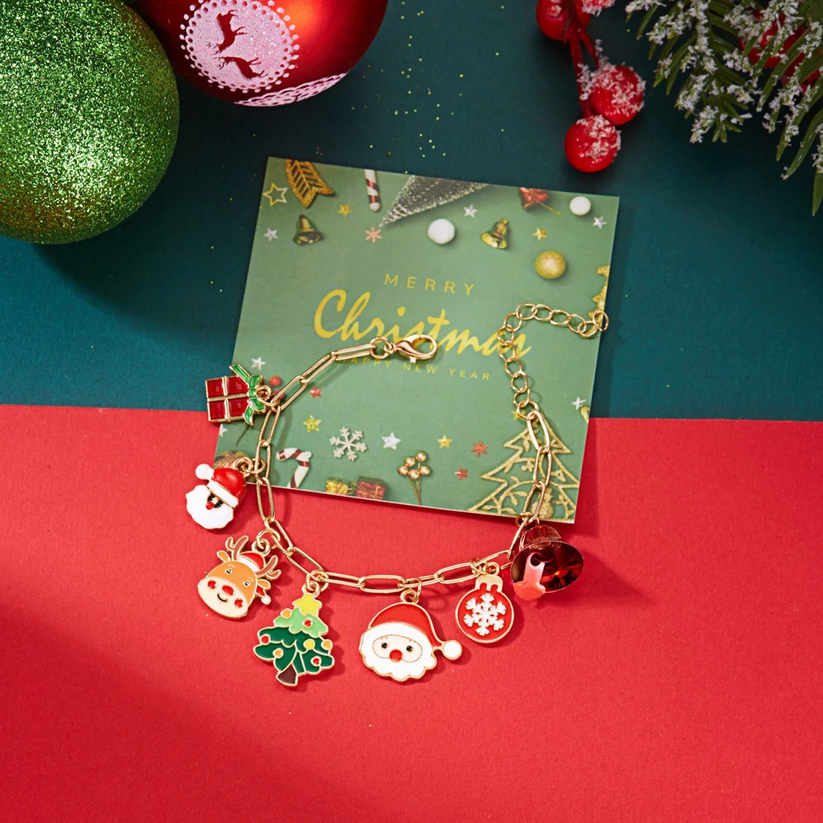 Weihnachten Armband Santa Claus Haus Baum Glocke Kranz Schneeflocke Hirsch Geschenk Box Glühbirne Anhänger Armreif Für Frauen Männer Schmuck Geschenke