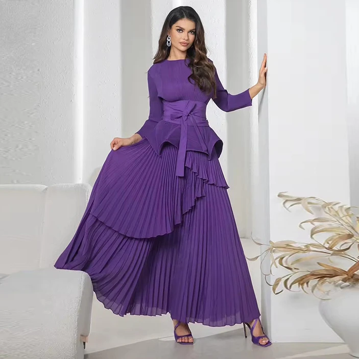 

ALSEY Pleated Irregular Lantern Skirt + Long Big Swing Skirt Set Solid Color Loose Two Pieces Middle East 2024 Summer New