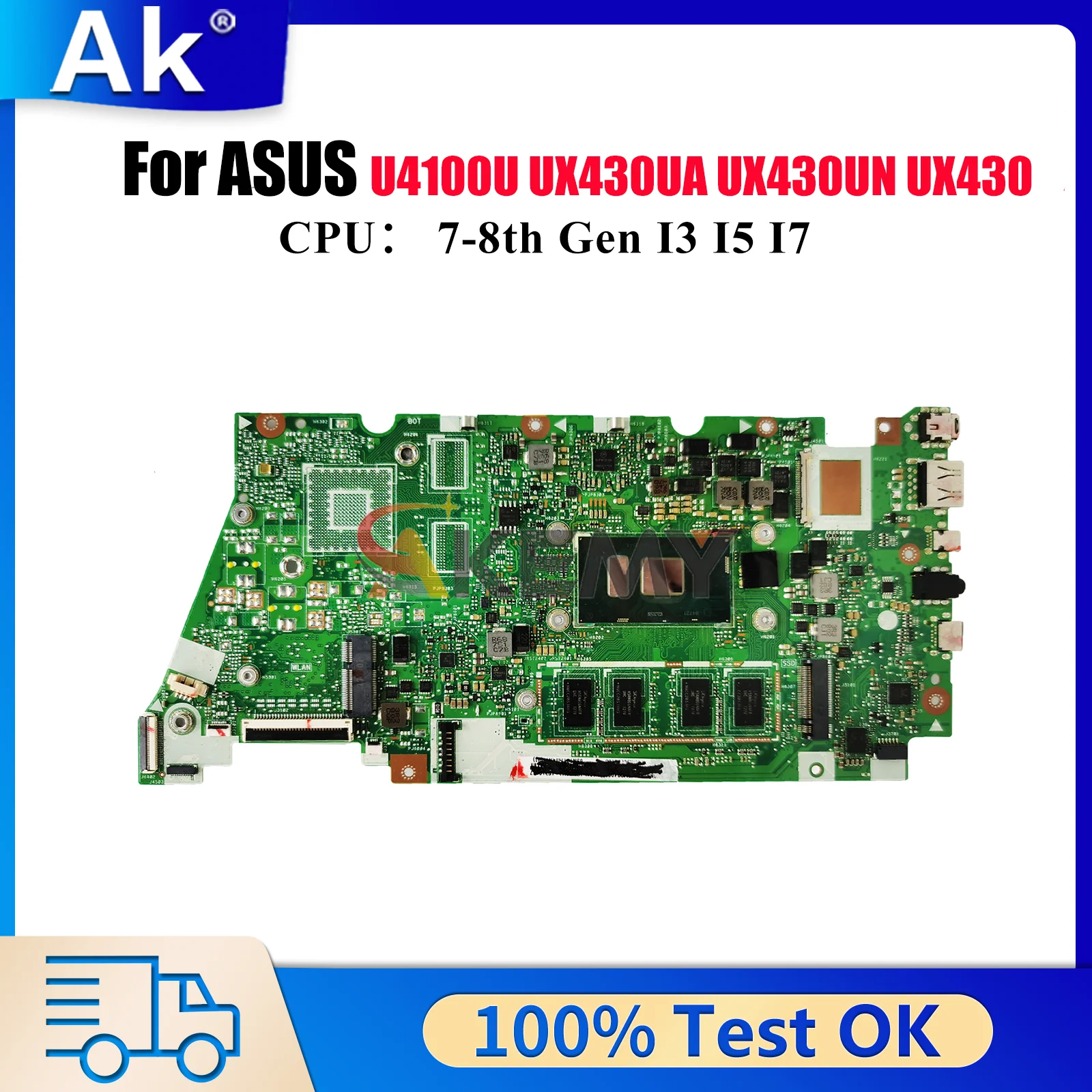

UX430UA Материнская плата для ноутбука ASUS ZenBook U4100U UX430UA UX430U UX430UN UX430UQ Материнская плата с процессором I3 I5 I7 100% tests OK stk