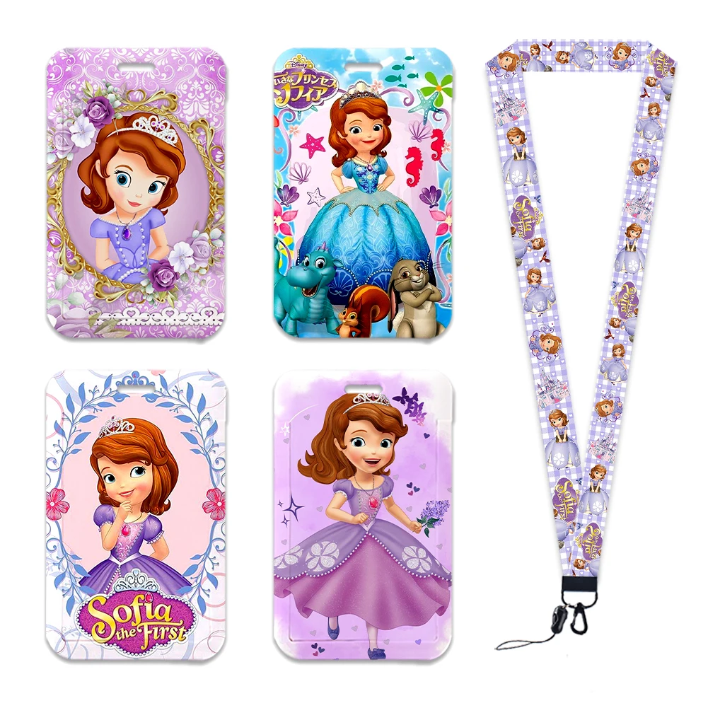 

Disney Sophia Princess Card Holder Lanyard Sleeve Cartoon Student Bus ID Card Work Permit Neck Strap Hang Rope Protective Cover