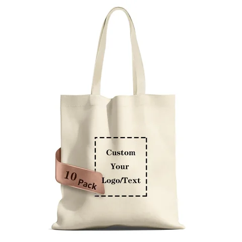  5/10/20pcs Custom Logo Colored 12oz Canvas Material Large Capacity Women's Handheld Shoulder Bag for Shopping Travel 34x40cm