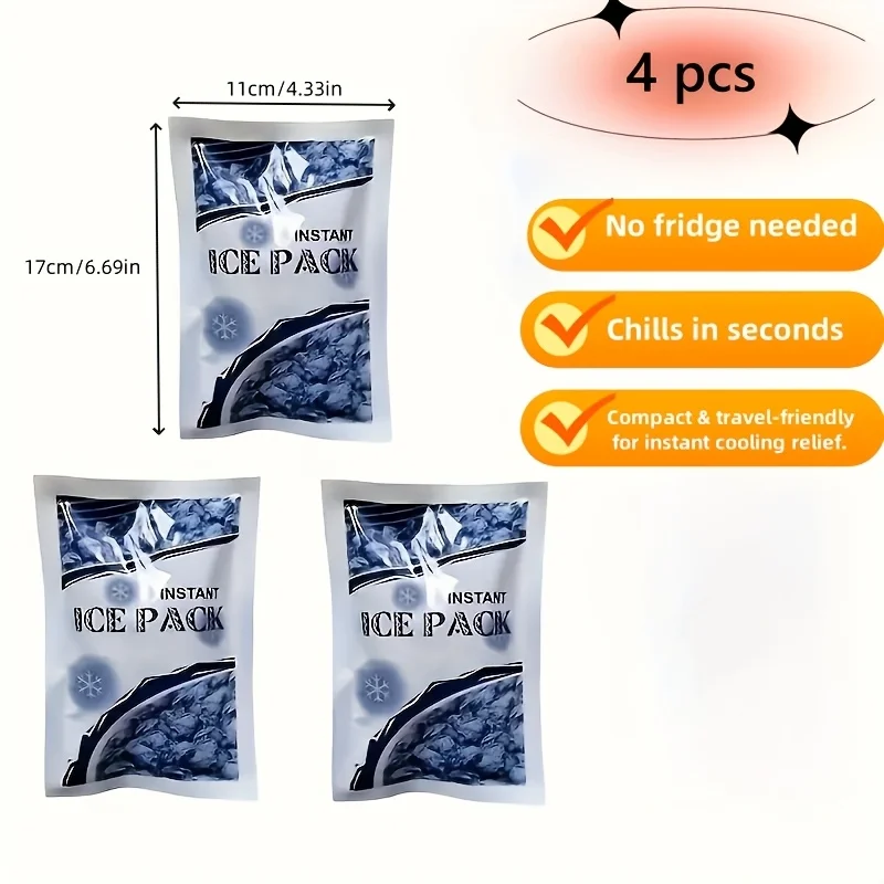 4Pcs Portable Instant Cold Pack Self Cooling Ice Bag No Pre-Freezing Disposable Cold Compress First Aid Kit Supplies For Sports