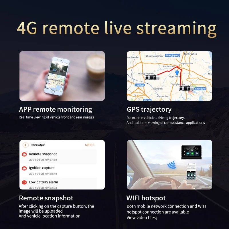 3 Inch 2K 4G GPS Dashcam with Wifi Supports CMSV6 Live Streaming Phone Connection for 4G Car DVR Recorder for Black Box Use