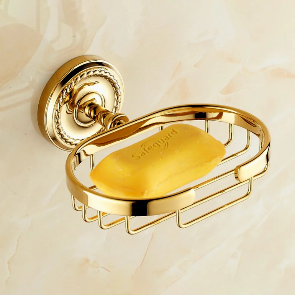 

Wall Mounted Luxury Gold Color Brass Soap Holder Bathroom Soap Basket Bathroom Accessories Lba607