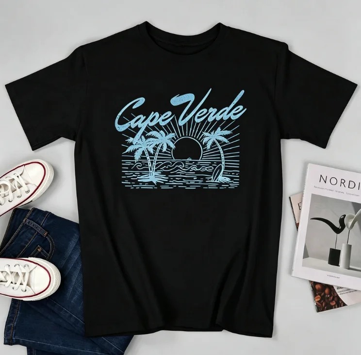 2026 New Family Matching Unisex Oversized T Shirt Cape Verde Palm Tree Sunset Ocean Front Print Streetwear Tops