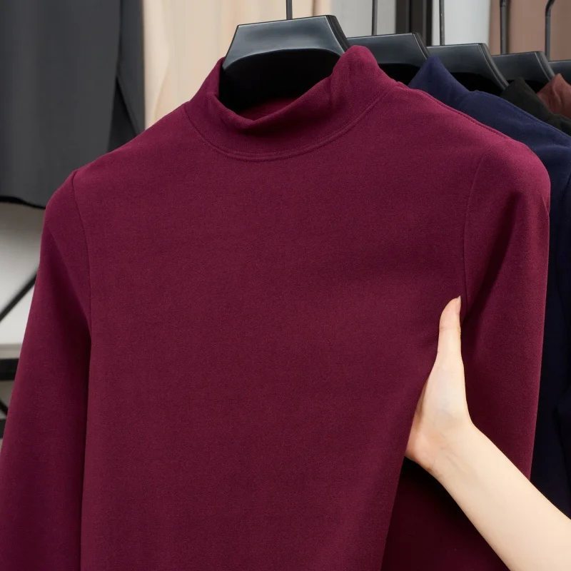 Basic Bottoming Plain T-shirt Fashion Men's Casual Slim Fit Basic Turtleneck High Collar Pullover Male Autumn Spring Thin Tops