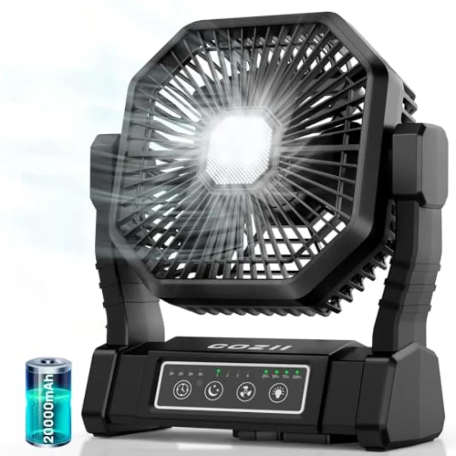 

Battery Operated Fan, 20000mAh Rechargeable Portable Fan with LED Lantern - 3 Colors, 4 Speeds, 4 Timing, Adjustable Head with