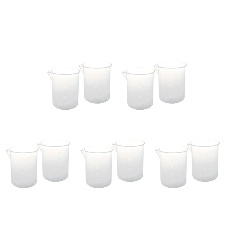 WORTHOWN – 10 Stück 50 ml Labor-Messbecher für Wasser und Flüssigkeiten aus Kunststoff, transparent