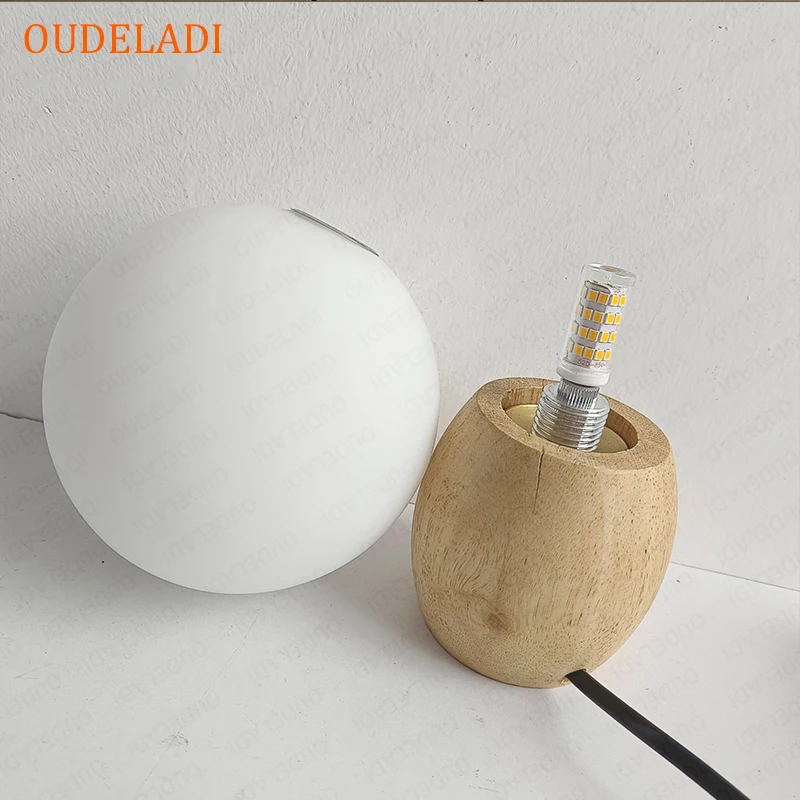 Warm Bedroom Wood table lamp Glass lampshade night light G4 LED Bulb AC85-265V bedside lamp button switch EU plug