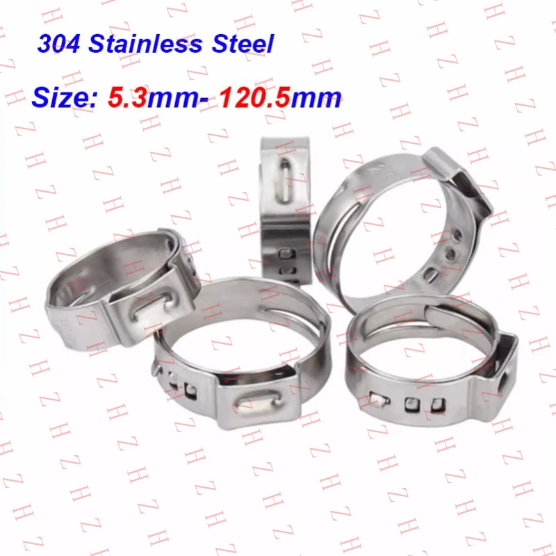 

U+ 5.3mm-120.5mm Single Ear O Clips 304 Stainless Steel Air Water Pipe Hose Clamps【Minimum order: 10 pieces】