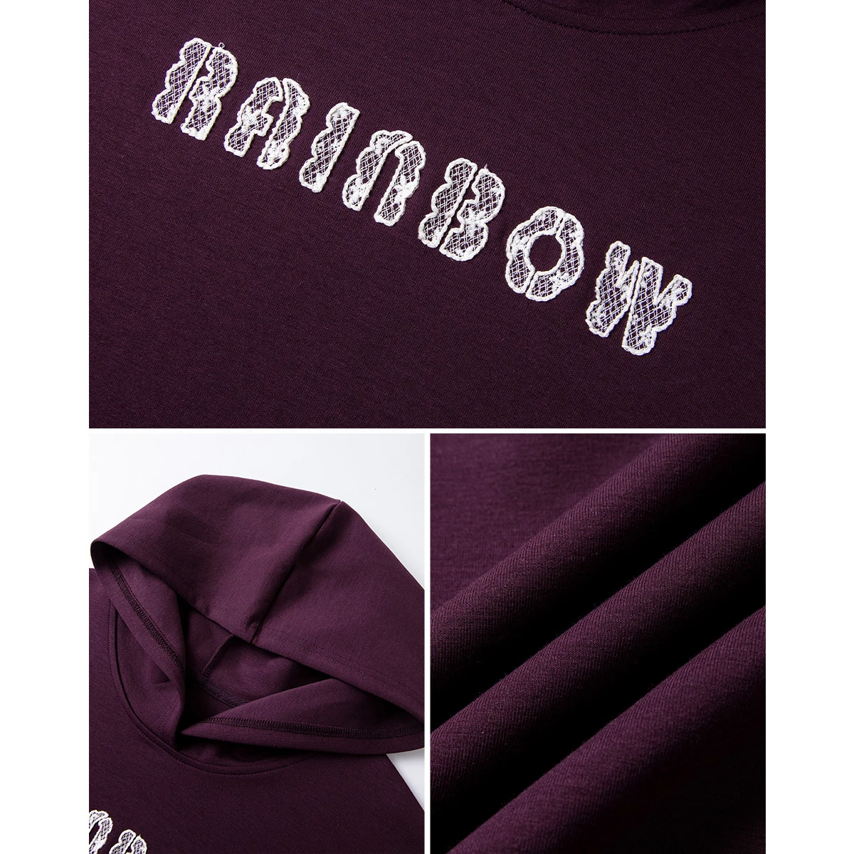 VIMLY Hoodies Woman Letter Embroider Purple Autumn 2025 New Casual Long Sleeve Loose Tops Sporty Knitted Sweatshirt Female A1977