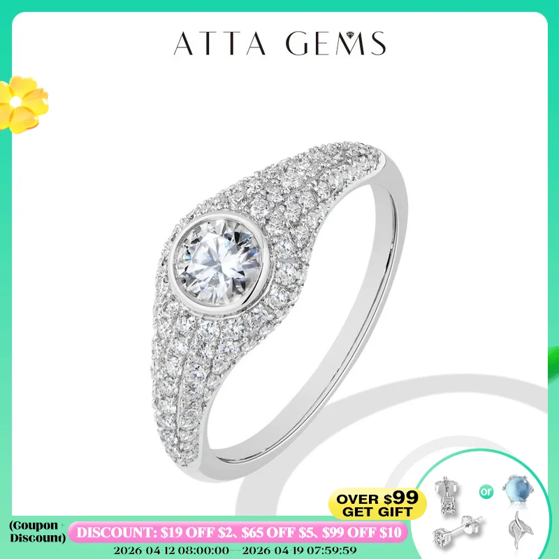 

ATTAGEMS Sparking All Round Cut Moissanite S925 Silver Rings Top Quality Engagement Wedding Ring for Women Men Authentic Jewelry