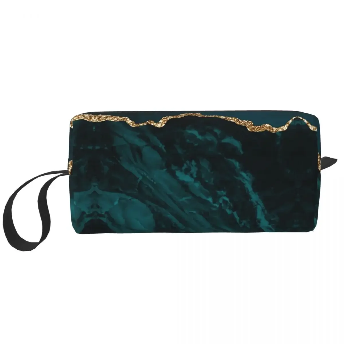 Teal And Gold Agate Texture Travel Cosmetic Bag Women Geometric Patterns Toiletry Makeup Organizer Lady Beauty Storage Dopp Kit