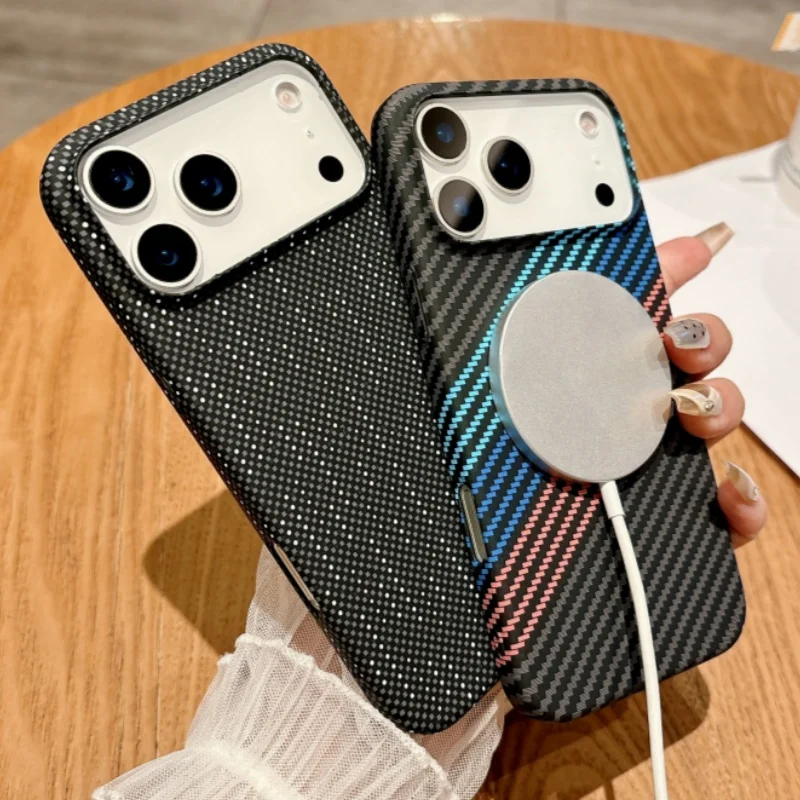 Luxus Kevlar Carbon Faser Muster Magnetische Fall Für iPhone 17 Air 16 15 14 Plus 13 12 Pro max Für Magsafe Wireless Charge Abdeckung