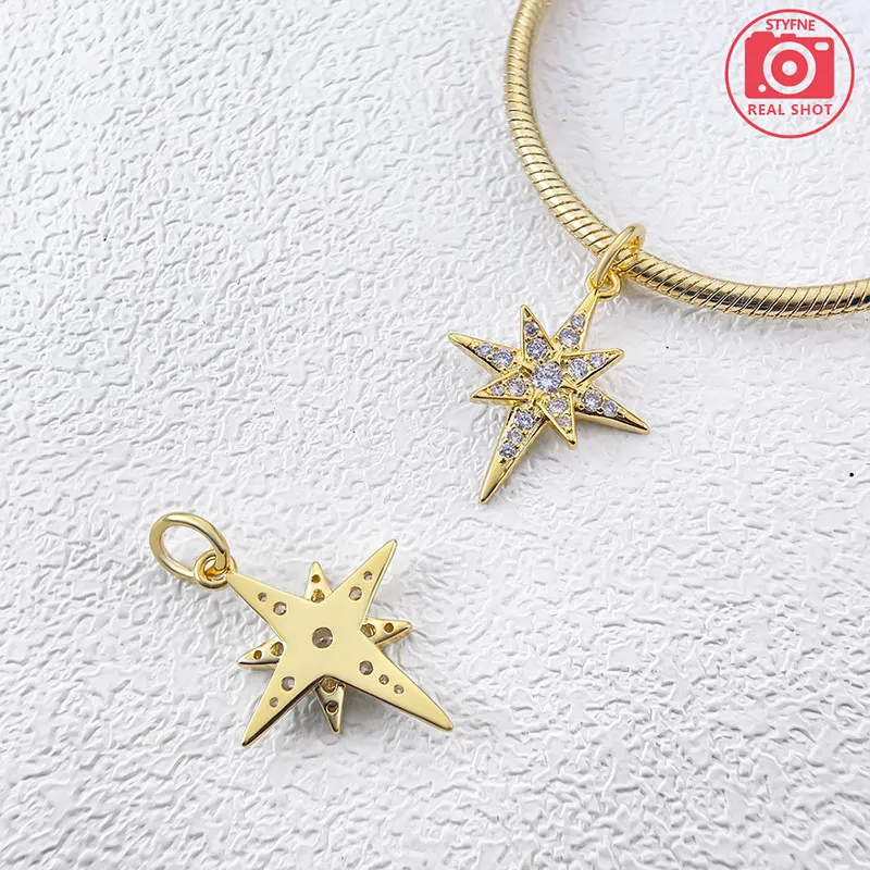 Nature Celestial 2025 Beads 925 Sterling Silver Sparkling North Star Dangle Charm Women's Jewelry DIY Gift