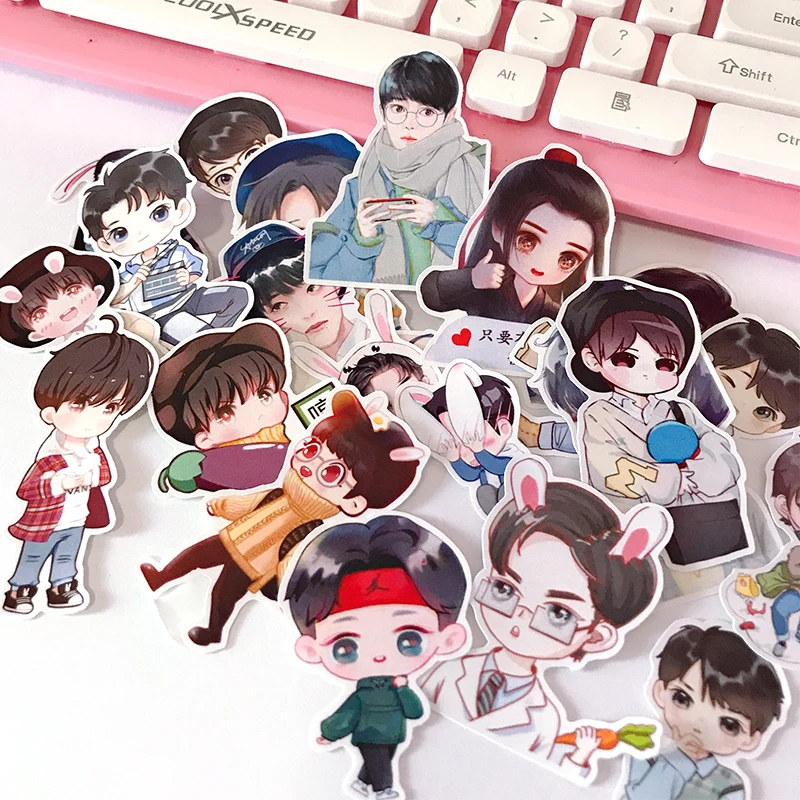 21pcs Hand-painted Q Version Stickers Hand Account Star Fans Mobile Phone Shell Computer Diy Decoration