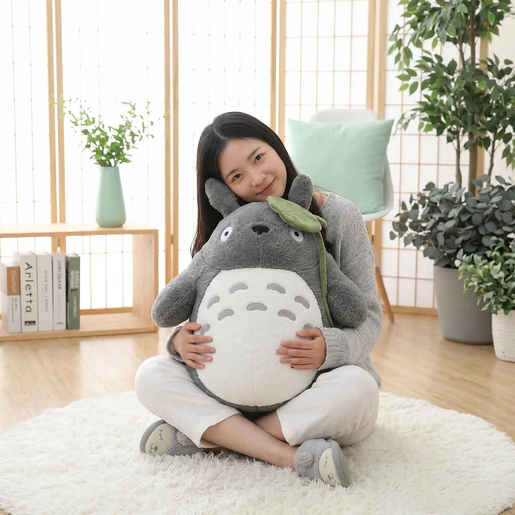 

Adorable Fluffy Cartoon Big Size Lotus Leaf Totoro Plush Toy Totoro Stuffed Animal Doll for Kids Sofa Bedroom Decor Kid Gift