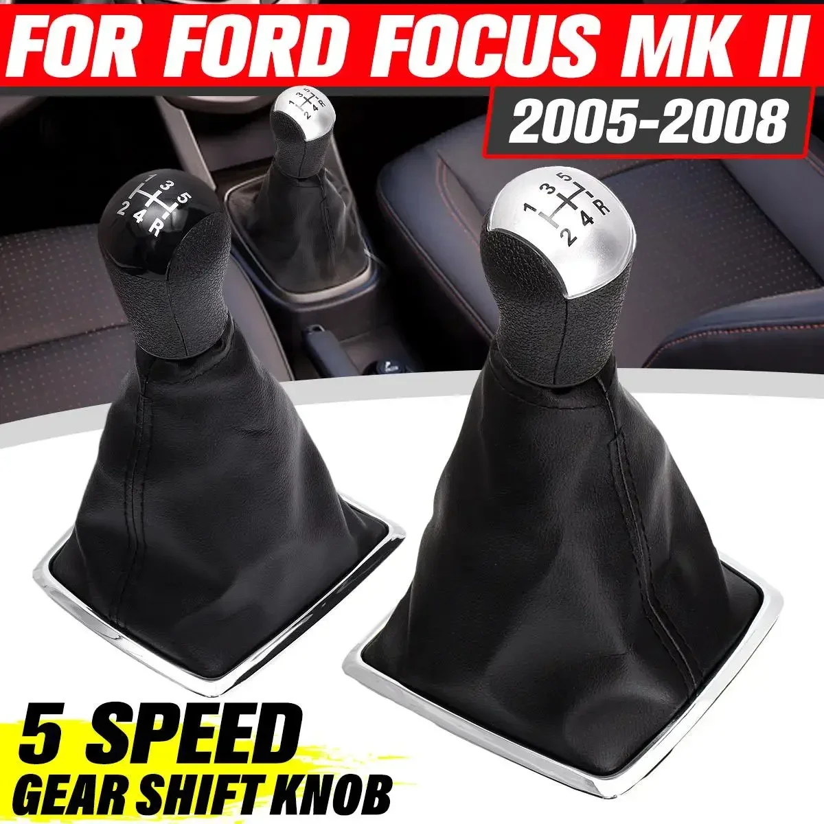 5 Speed For Ford/Focus 2 MK II 2005 2006 2007 2008 2009 2010 2011 Manual Gear Shift Knob PU Leather Gaiter Boot Cover