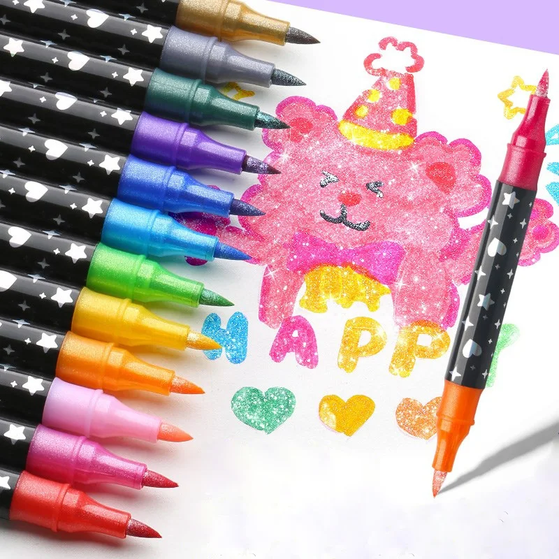 مجموعة أقلام تحديد ذات طرف مزدوج لامع من Kawaii مكونة من 24/48 لونًا وأقلام فرشاة ألوان مائية لرسم اللوازم الفنية المدرسية #4