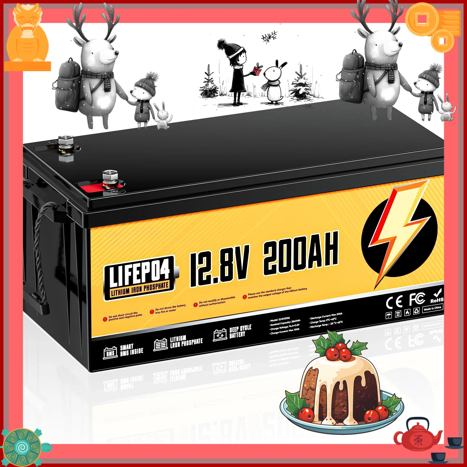 Литий-железо-фосфатный аккумулятор LiFePO4 12В 100Ач 200Ач 1280Втч 2560Втч со встроенной BMS 220А, 25000 циклов, для автодомов, лодок, портативный, перезаряжаемый