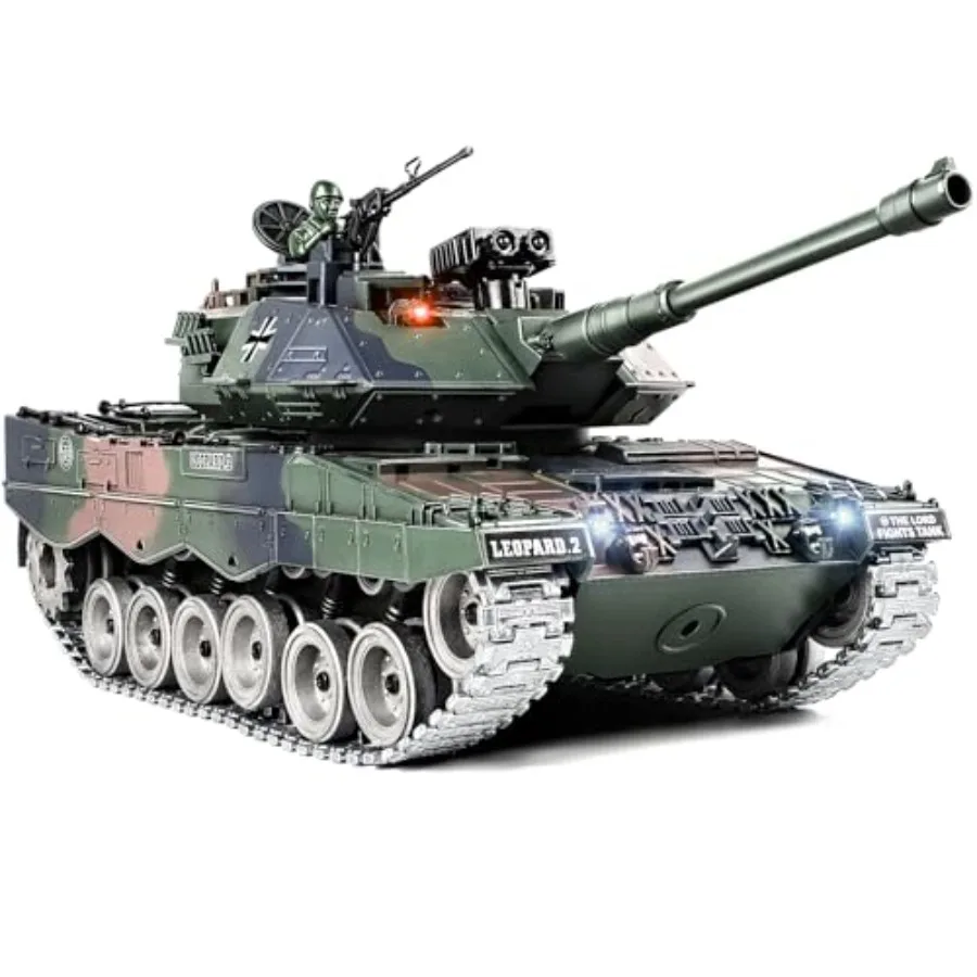 1:18 Remote Control Tank 2.4G Metal German Leopard II RC Tank with BBS Shooting Smoke Sound Lights Recoil Military Toy for Adul