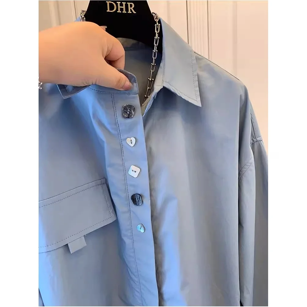 Extra grande 300 Pou azul Casual largo Sve hombres irt otoño cubierta diseño antiguo moda poliéster suelta ajuste Faionable