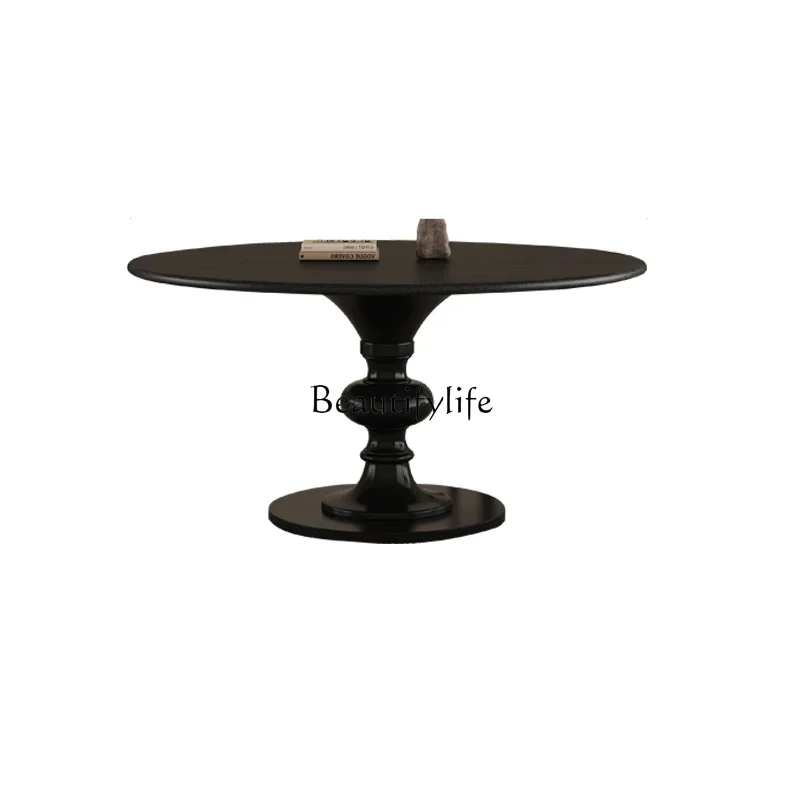 

ls 18FG40American Solid Wood round Table Retro Black round Simple Designer Dining Table